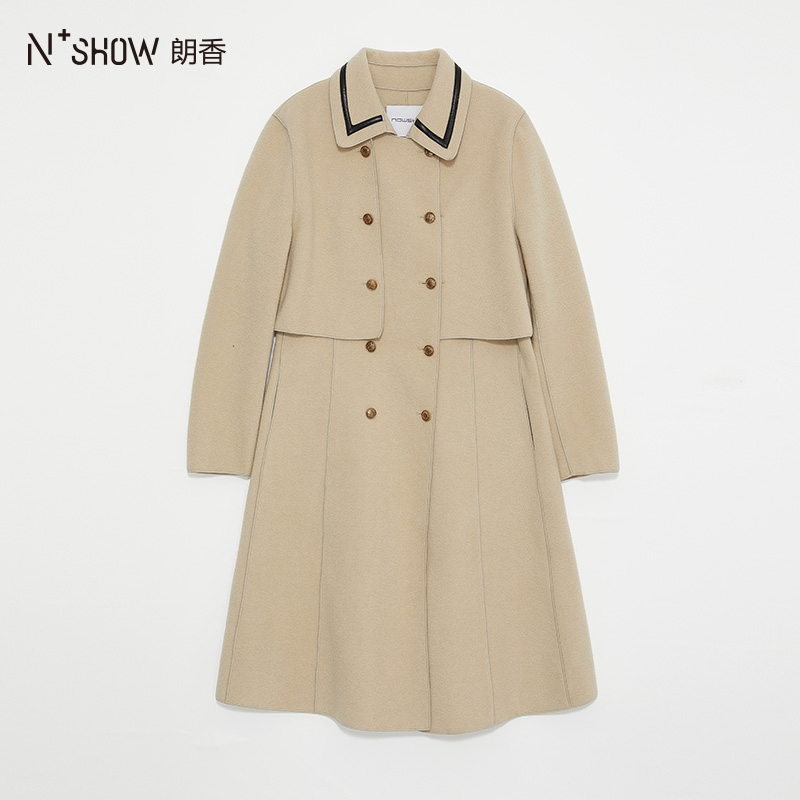 朗香杏色撞色领小香风大衣