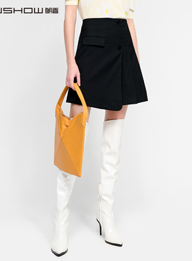 NOWSHOW朗香黑色压褶半身裙221002