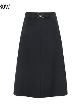 NOWSHOW朗香25秋季新品深邃蓝色A摆半裙253003