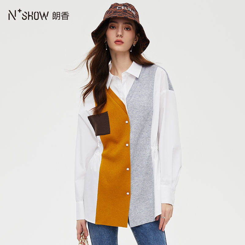 NOWSHOW朗香秋季新品设计感小众时尚气质百搭拼色长袖衬衫233039