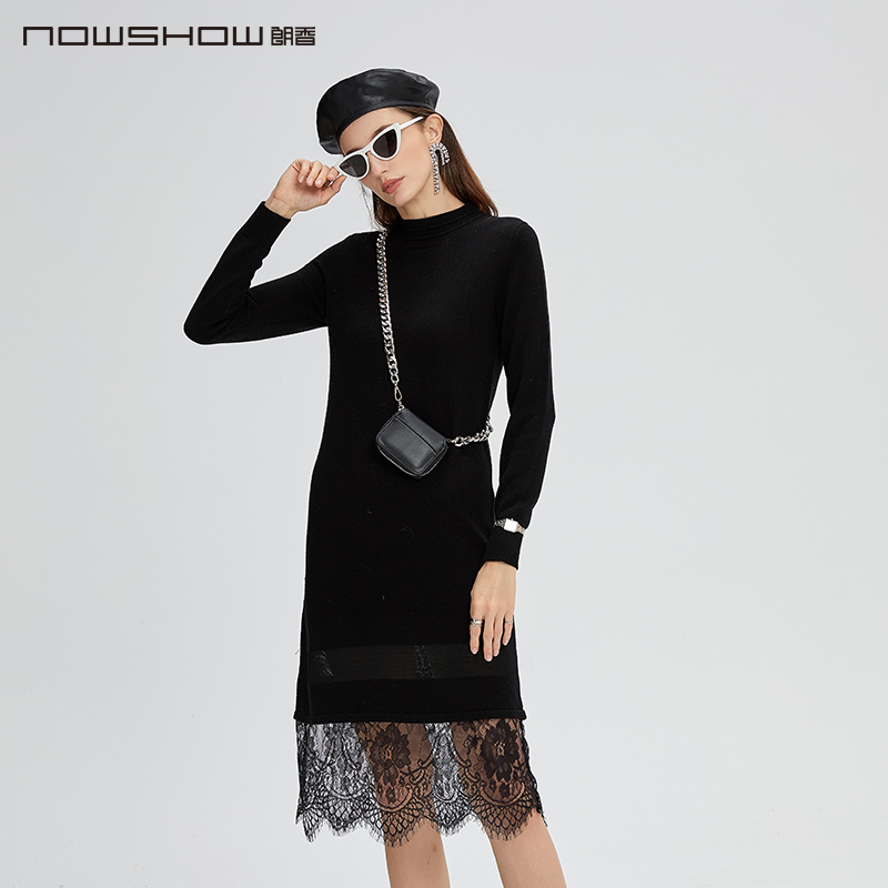 nowshow朗香黑色百搭连衣裙毛衫