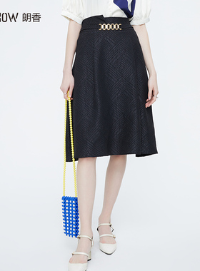 NOWSHOW朗香法式伞裙黑色压花半裙231031