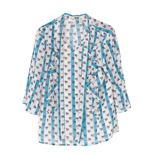 NOWSHOW朗香夏季新品花色雪纺系带衬衫92073