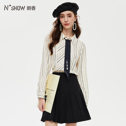 NOWSHOW朗香秋季新品韩系时髦系带长袖衬衫233040
