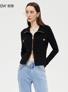NOWSHOW朗香秋季新品针织开衫小香风显瘦拉链毛衣外套233022