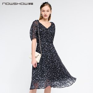 NOWSHOW朗香夏季新品泡泡袖碎花连衣裙222101