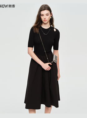 NOWSHOW朗香春季新品针梭拼接肩部镂空连衣裙241016