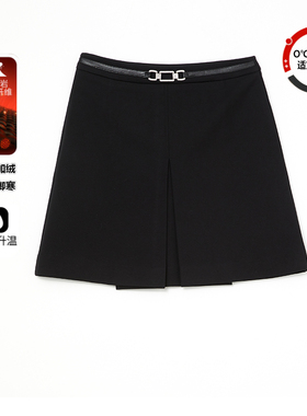 NOWSHOW朗香冬季新品黑色加绒金属皮袢半裙214003