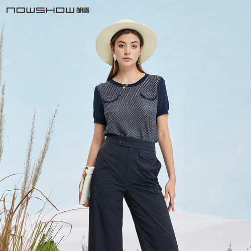 nowshow朗香藏青色夹银丝毛衫