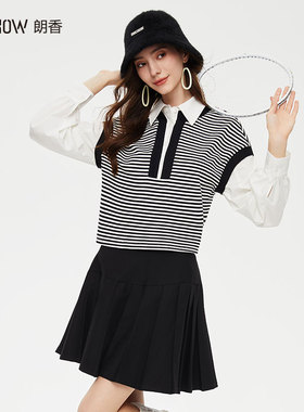 NOWSHOW朗香秋季新品撞色拼接条纹卫衣假两件时尚显瘦衬衫233016