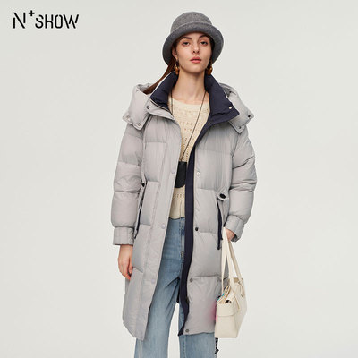 朗香冬季新品浅灰色泡芙长羽绒服