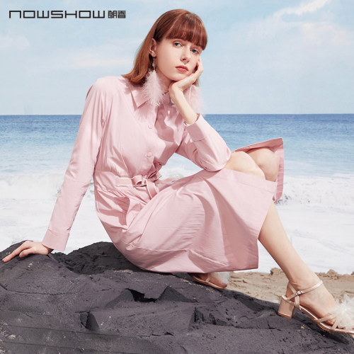 nowshow朗香粉色抽绳连衣裙