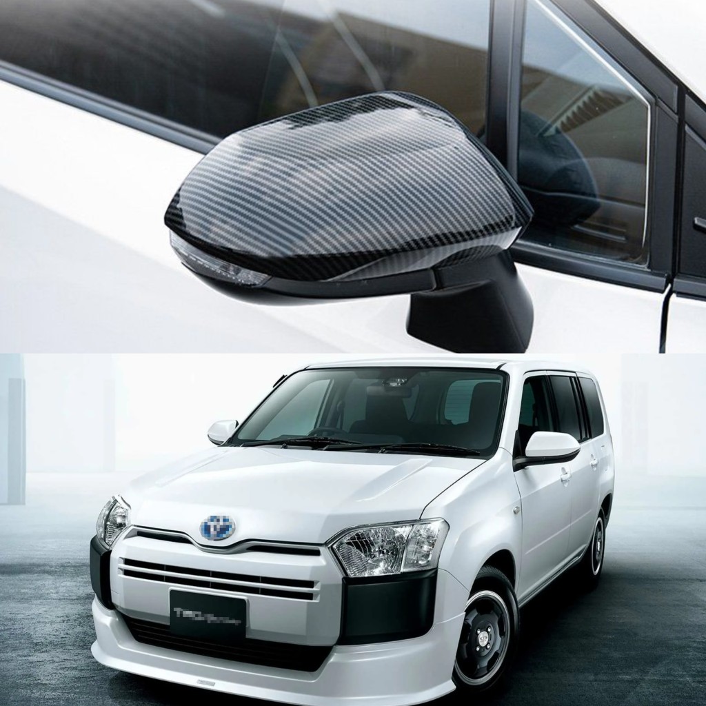 适用于23款丰田PROBOX 倒车镜盖碳钎纹后视镜外壳亮黑雨眉挡雨板