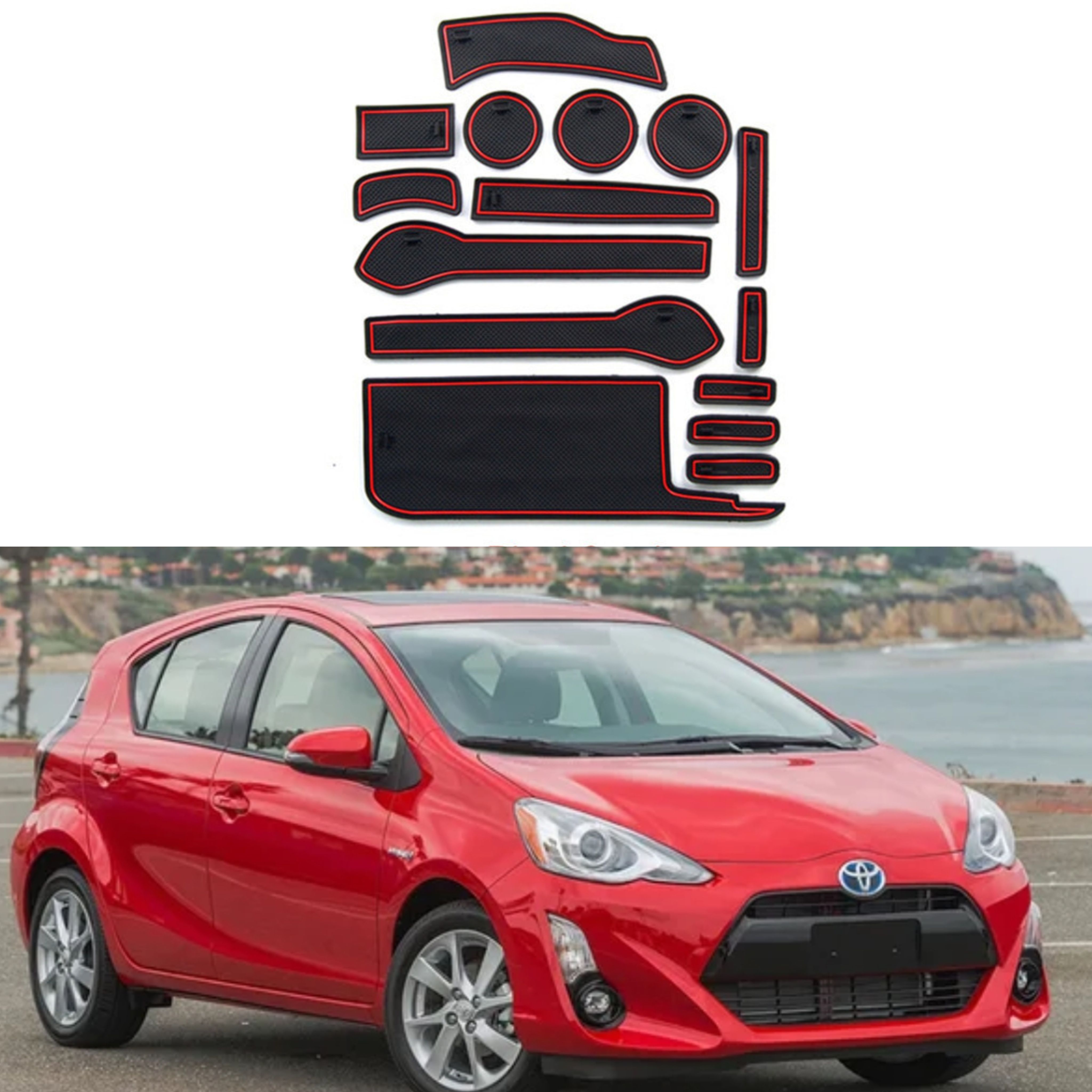 适用于10-18款丰田普锐斯C门槽垫水杯垫PRIUS C内饰防滑垫国外版