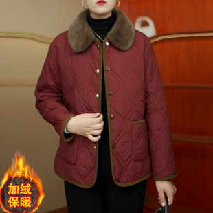 正品妈妈棉衣冬季新款加绒加厚气质高贵棉袄外套中老年女大码棉服