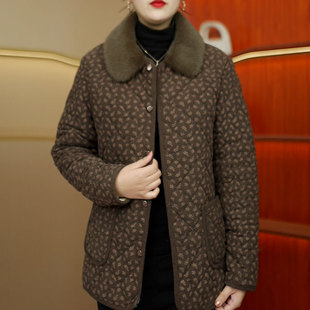 正品新款冬季毛领棉衣妈妈装时尚休闲加绒加厚保暖棉袄大码外套女