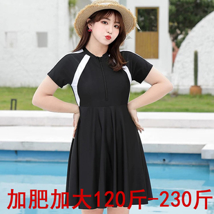 连体保守遮肚显瘦胖妹妹240斤泳装 简约大码 游泳衣女加肥加大裙式