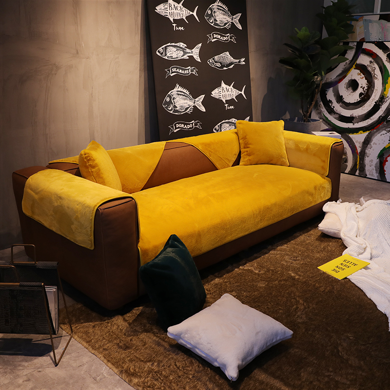 毛绒冬季简约时尚风皮沙发坐垫子