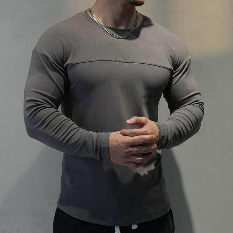 肌肉衫美式莱赛尔棉男式弹力运动打底衫男长袖t恤健身训练紧身衣T