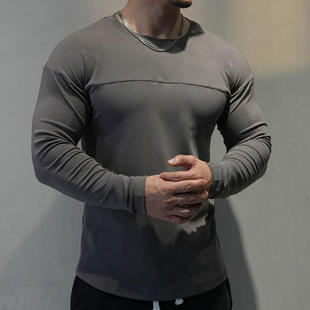 肌肉衫美式莱赛尔棉男式弹力运动打底衫男长袖t恤健身训练紧身衣T