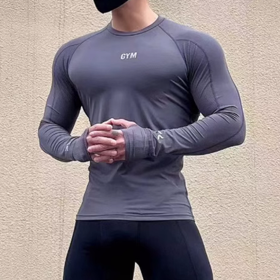 肌肉衫兄弟秋季男子跑步运动健身衣男式紧身长袖速干弹力训练衣服