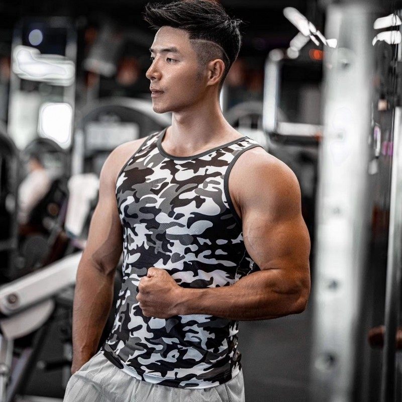 迷彩弹力速干背心男紧身打底上衣男款健身训练运动背心男塑形汗衫