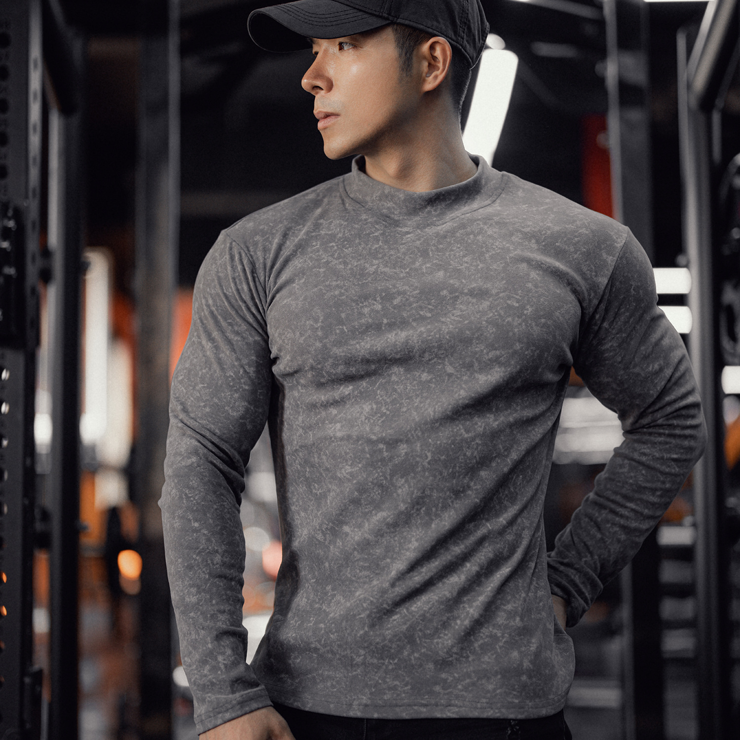 扎染双面保暖秋冬男士休闲运动打底衫健身器械训练长袖男修身体恤