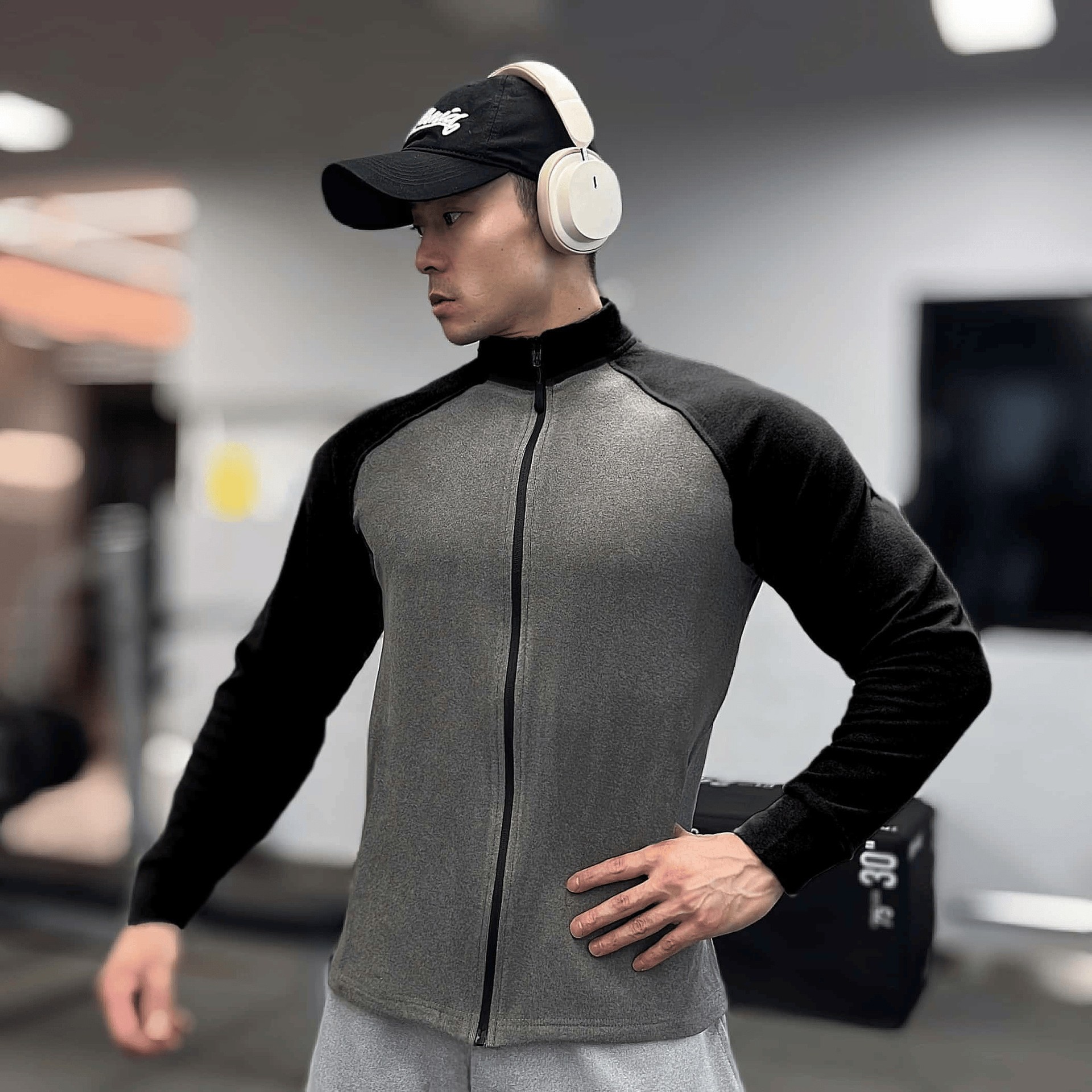 薄绒秋冬男士立领插肩袖休闲运动拉链衫男长袖开衫健身训练服保暖