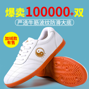 官方旗舰店男款 真皮牛筋底秋冬加绒太极拳专用练功鞋 女新款 太极鞋
