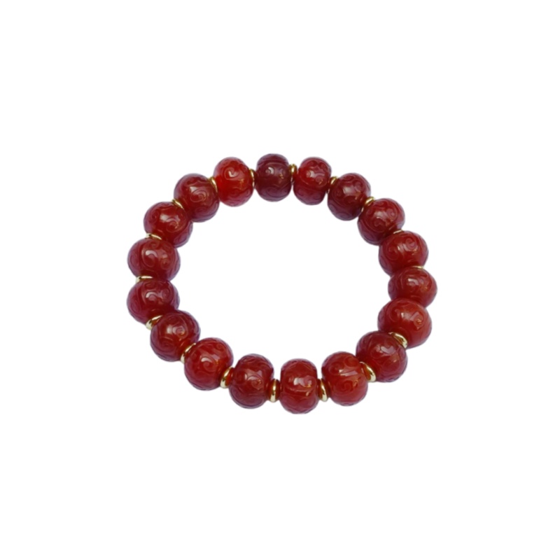 红玉髓玛瑙雕刻回纹鼓珠手串