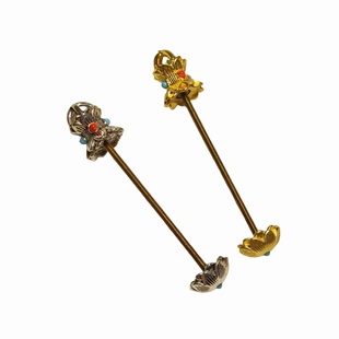 藏式铜质莲花金刚螺纹杆连接扣头玛瑙勒子圆珠天珠托配饰金银色托