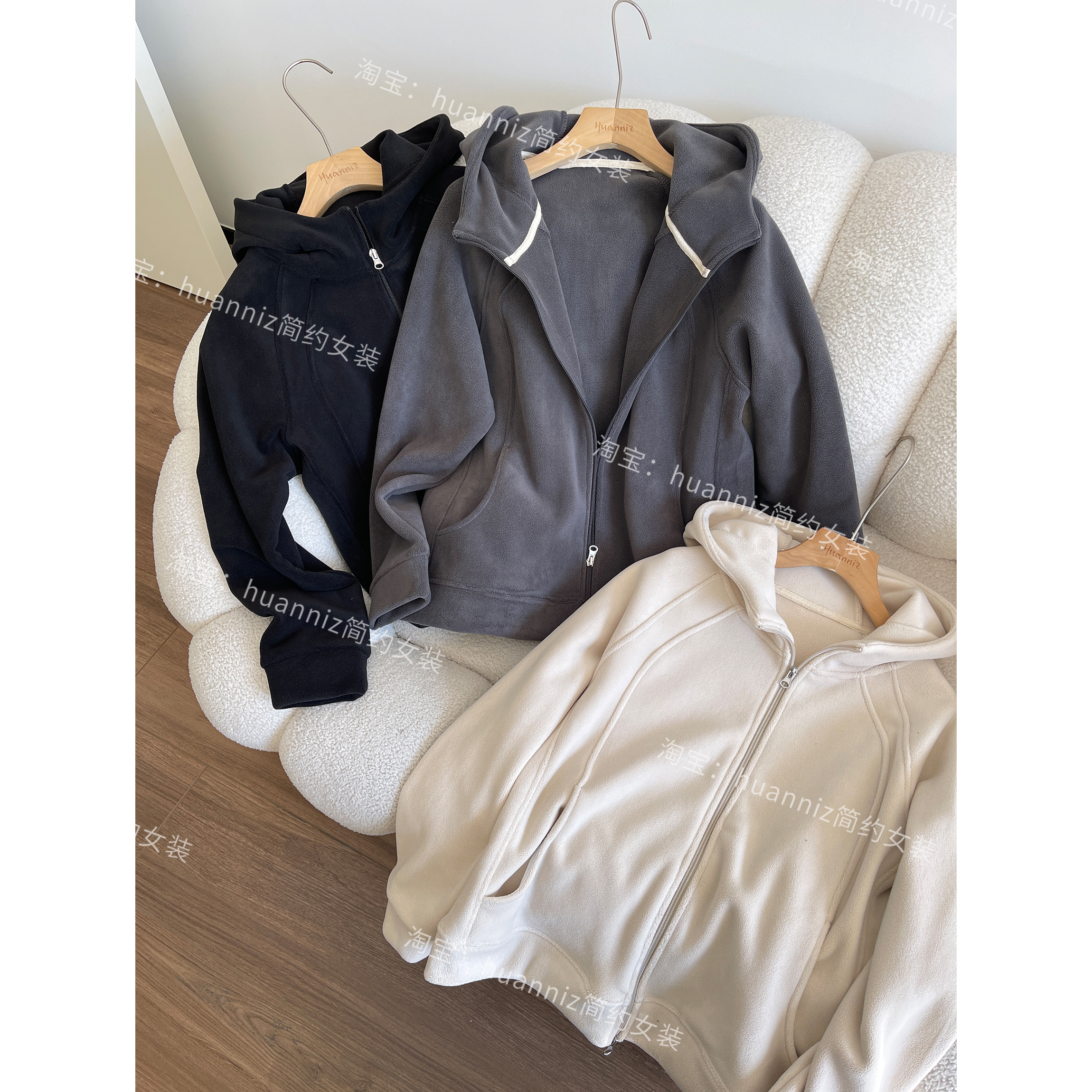 冬加厚双面奥粒绒连帽卫衣外套