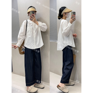 极简高级风设计感通勤白衬衫女春季棉质圆领长袖宽松前短后长上衣