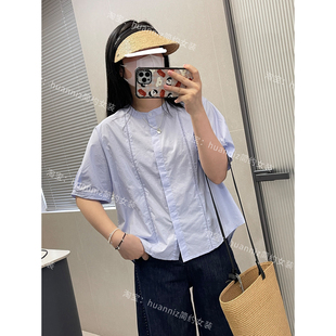 棉质舒适花边清爽前短后长上衣女 简约高级感圆领短袖 衬衫 夏季 新款