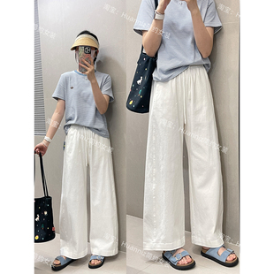 白色阔腿牛仔裤夏松紧腰系带宽松遮肉显瘦ju百搭直筒休闲裤长裤女