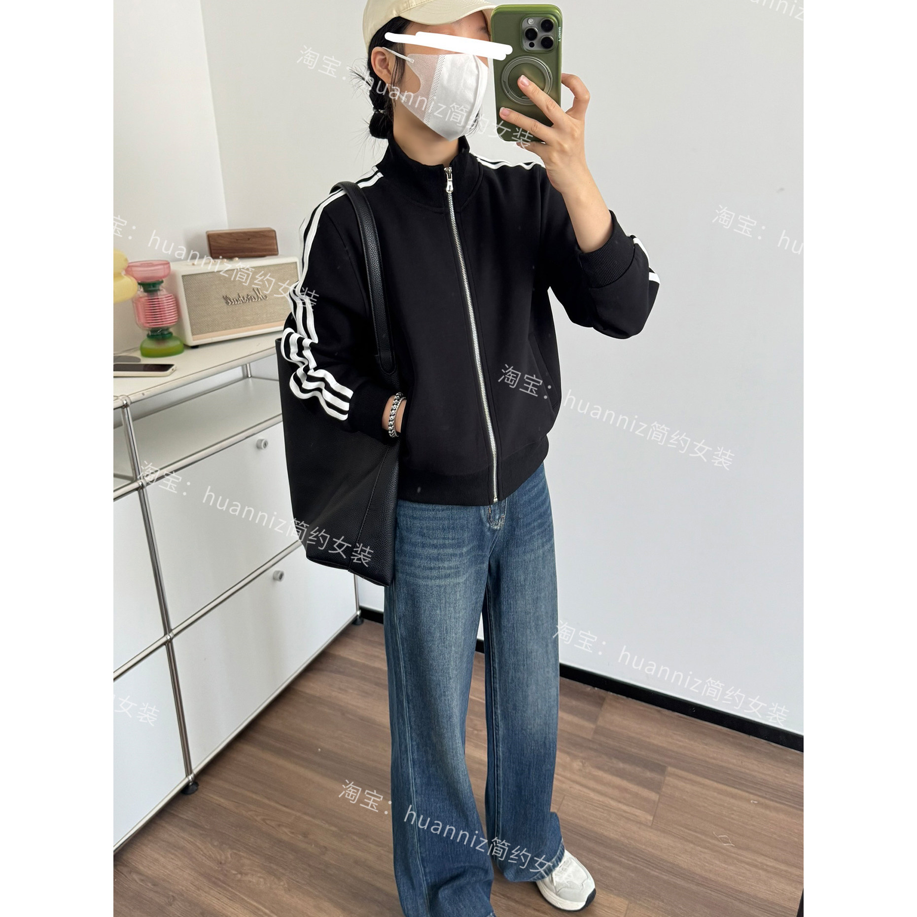 小个子设计感时尚运动休闲卫衣26秋季条纹袖拉链宽松立领短外套女