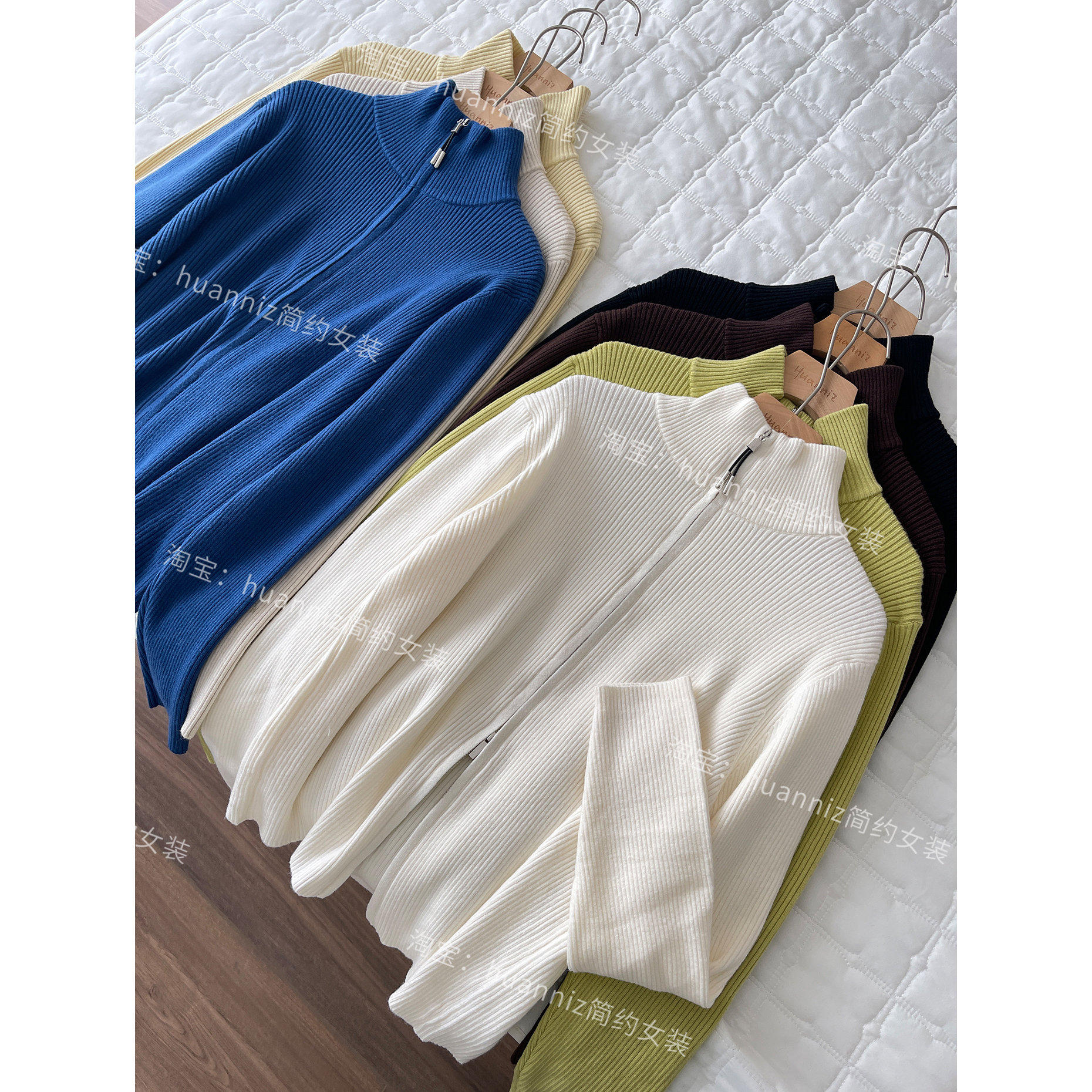 双头拉链lu风针织衫开衫坑条毛衣