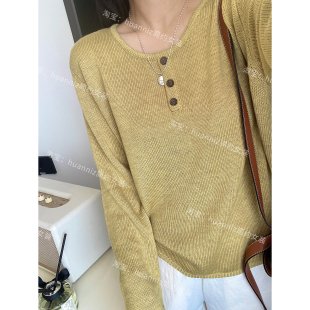 毛衣上衣女 宽松显瘦打底衫 25秋季 简约百搭圆领三粒扣亨利领针织衫