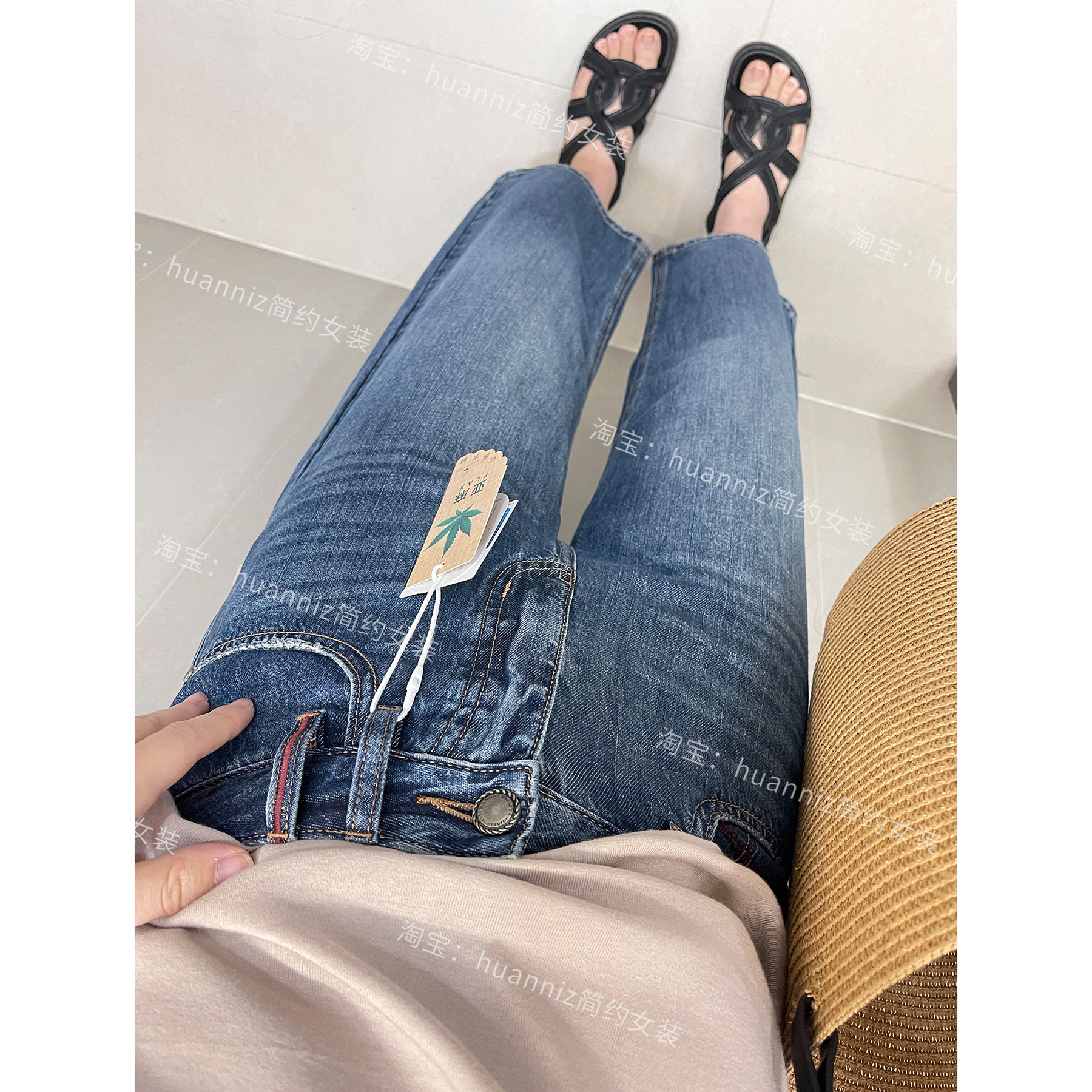 薄款凉感亚麻牛仔裤高腰显瘦九分直筒裤夏季新款宽松小个子神裤女