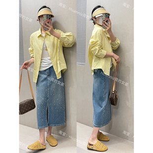 宽松纯棉舒适防晒上衣外套衬衫 春清新小鸡黄设计感衬衫 女翻领长袖