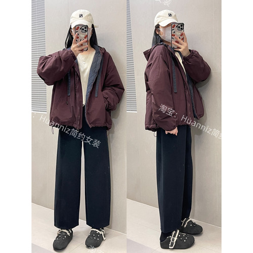 25冬季新款韩范拼格子棉衣外套