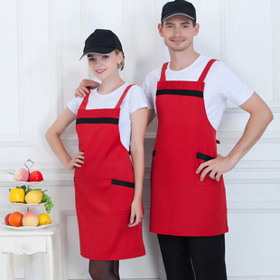 厨师围裙韩版涤棉厨房家居面包店烘焙围腰服务员工作挂脖围裙画画