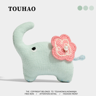 TOUHAO原创蓝色小象可爱布艺胸针短袖上衣T恤别针固定扣百搭胸花
