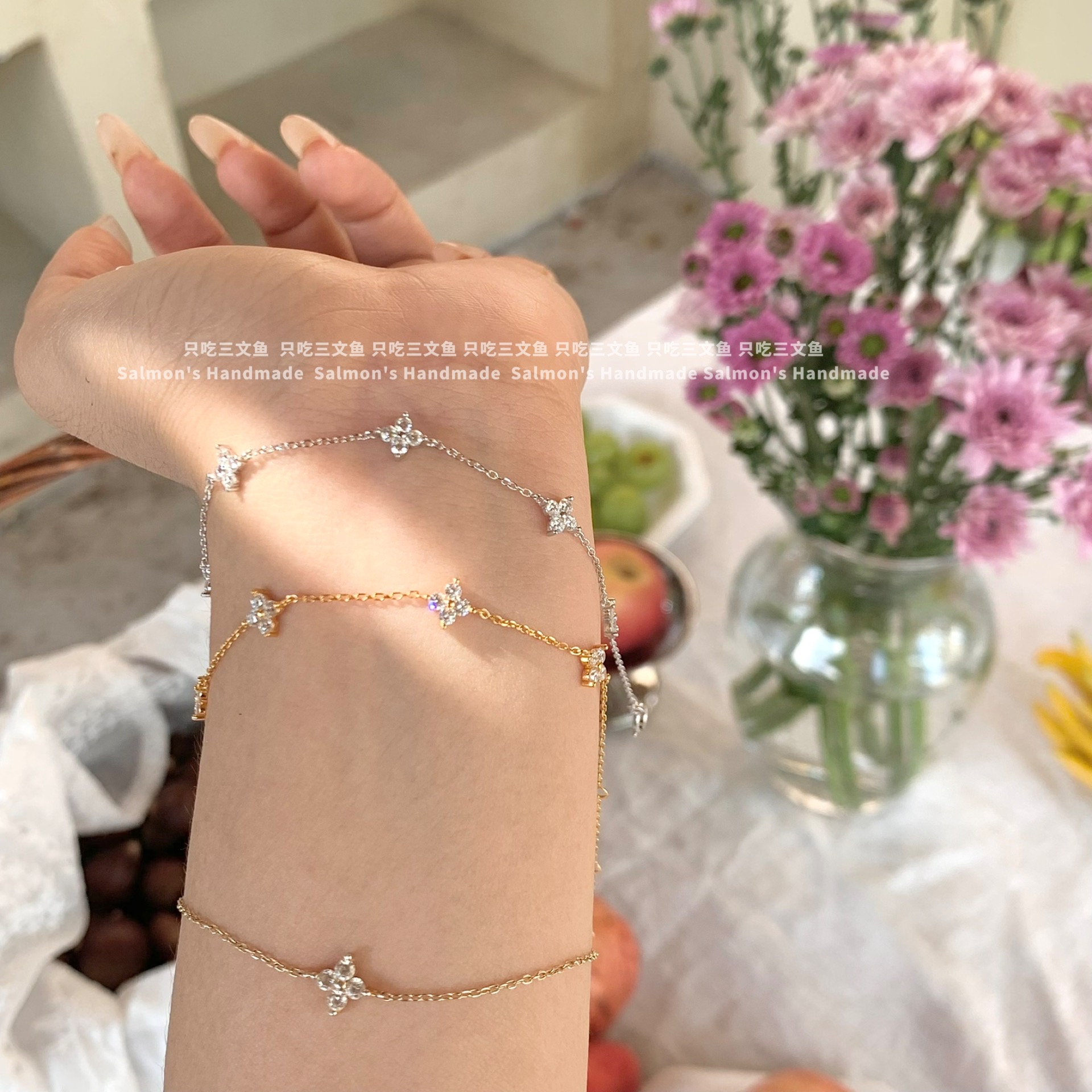 龙心同款纯银四叶草手链