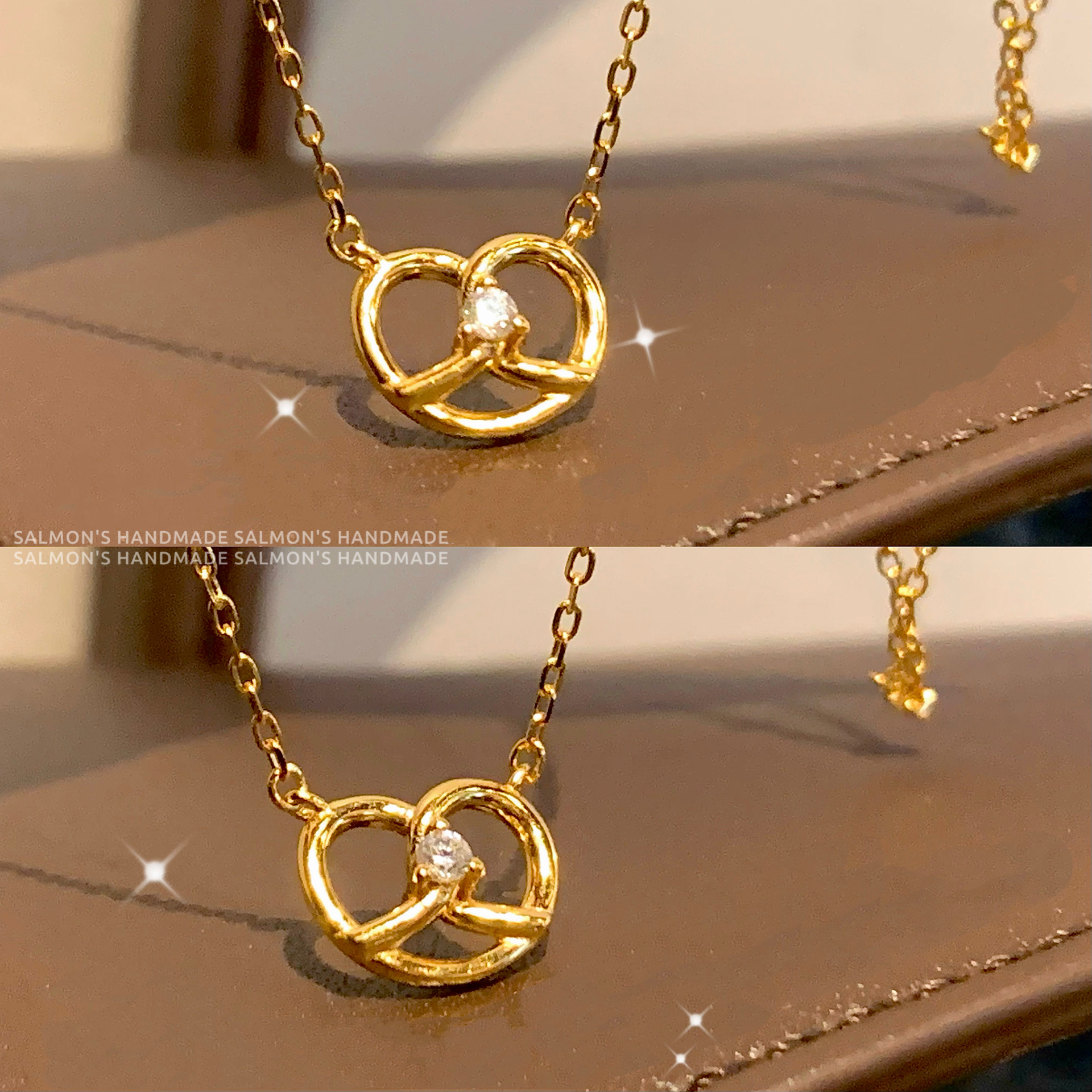 只吃三文鱼-（不掉色）面包脑袋～碱水结～一颗钻钻点缀 18k金