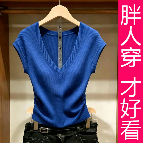 通勤大码V领针织衫显瘦女款