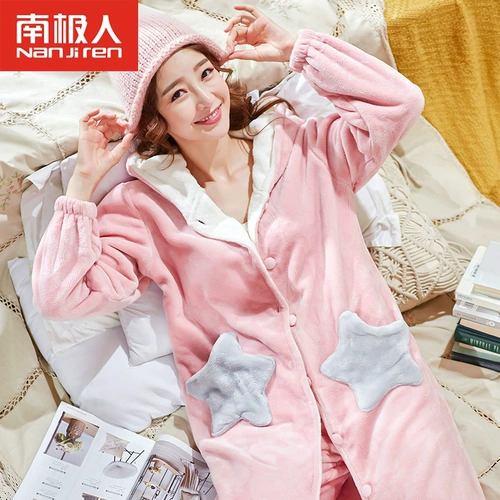 南极人 Коралловая бархатная весенняя пижама, полотенце для отдыха, длинный демисезонный банный халат, юбка
