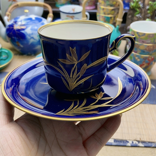 超级福利!稀有款!香兰社帝王蓝釉金兰花咖啡杯 微微牛毛痕