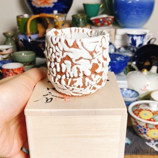 日本进口白釉鬼秋带盒二叶幸久萩烧