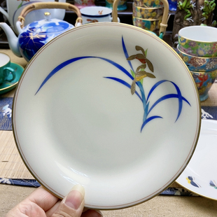 超稀有!福利出!香兰社金兰花甜品盘 直径16.6 微瑕 特价